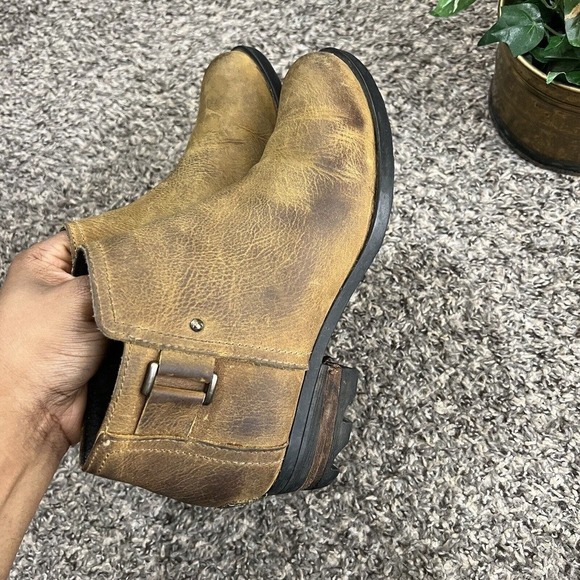 Sorel Lolla Ankle Boots Bootie Womens Size 8 Elk Tan Leather Zip Stacked Heel - Picture 4 of 11